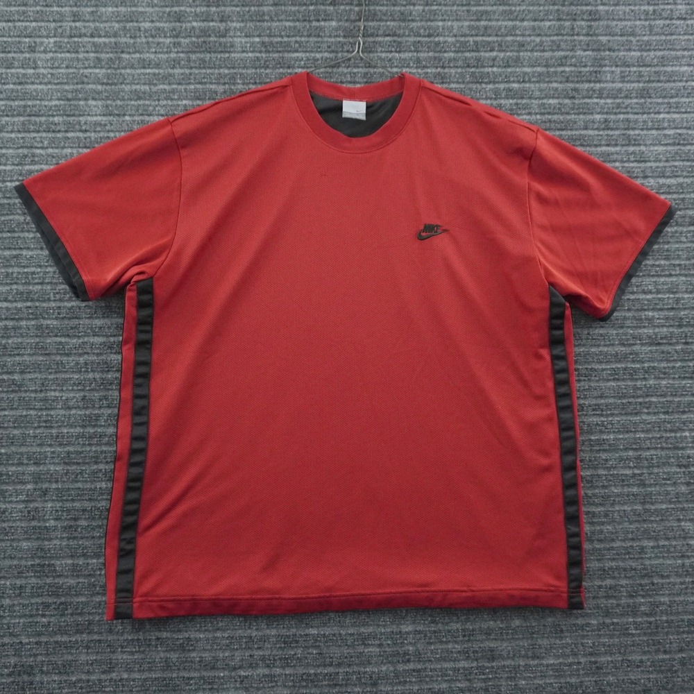 Vintage 90s Nike T-Shirt XXL Double Face Red Black Side Stripe Mesh Training Top